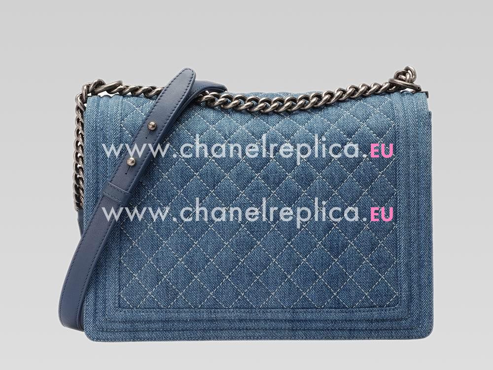 Chanel Denim/Calfskin Antique-Silver Chain 30cm Boy Bag Blue A47584