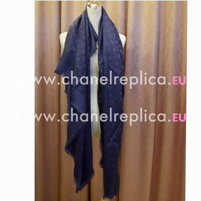 Louis Vuitton Mongram Silk Wool Shawl Night blue M72412