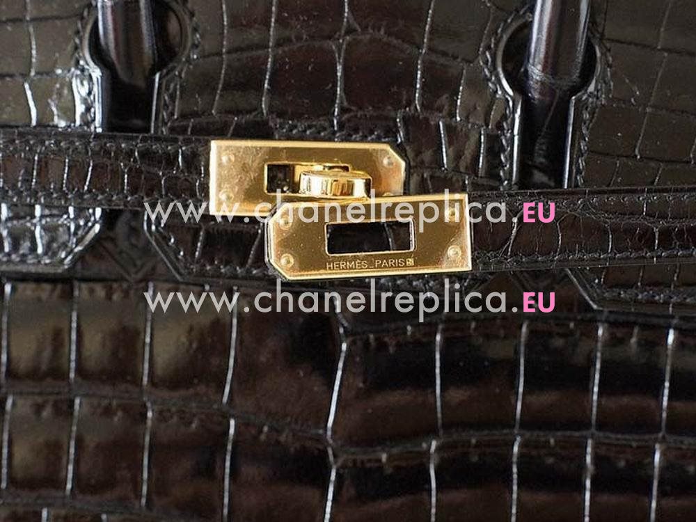 Hermes Birkin 25 Black Crocodile Gold Hardware HS1024