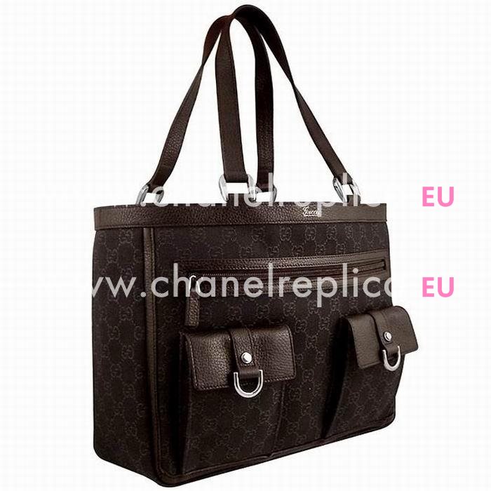 Gucci GG Jacquard Weave Calfskin Tote Bag In Black/Chocolate G6122201