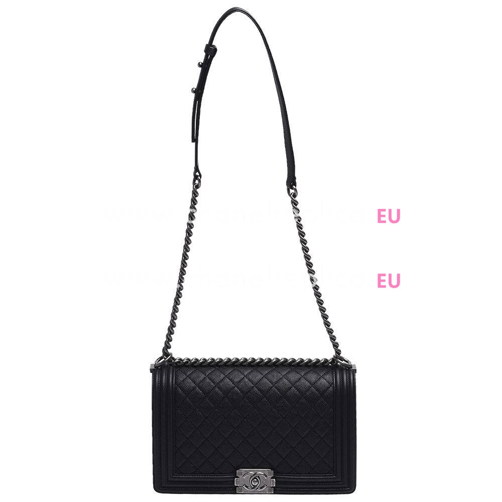 Chanel Caviar Anti-Silver Chain 28cm Boy Bag Black A566481D