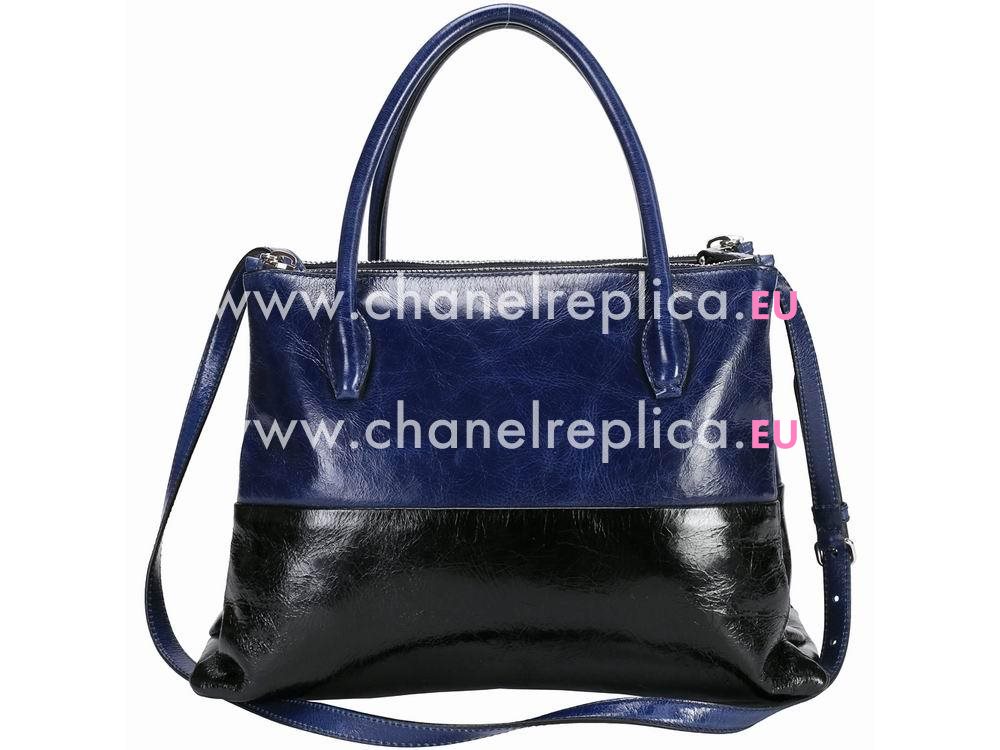 Miu Miu Two-tone Blue/ Black Glossed Leather Tote Bag RNB941BB