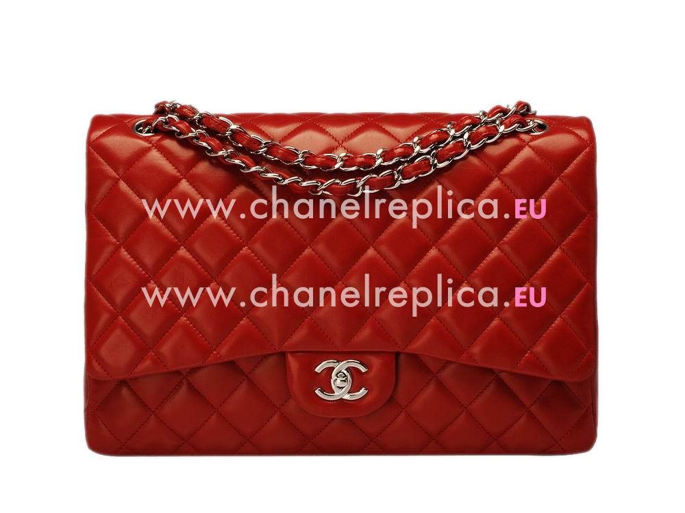 Chanel Marine Lambskin Maxi Bag Lipstick Red(Silver) A47600-81669