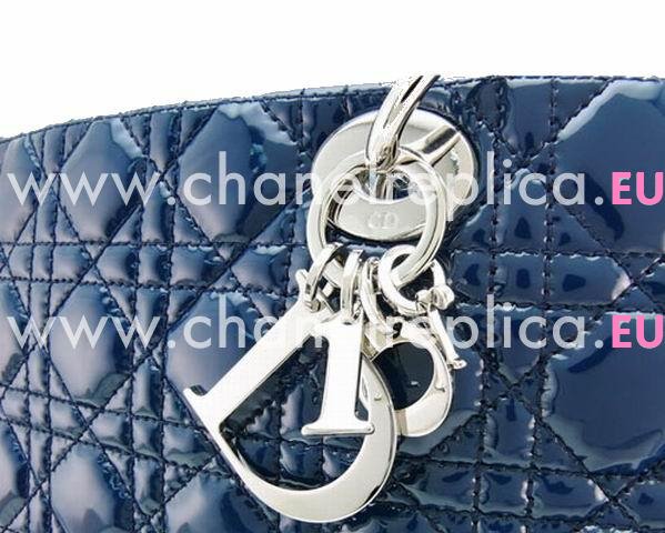 Dior Lady Dior Cannage Patent Leather Blue Shop Tote D3148