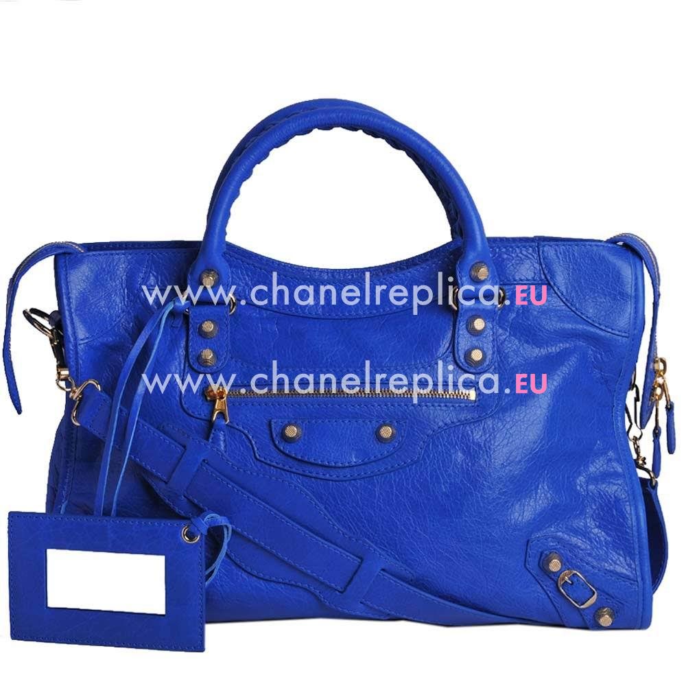 Balenciage City Lambskin Gold hardware Classic Bag Blue B5835466