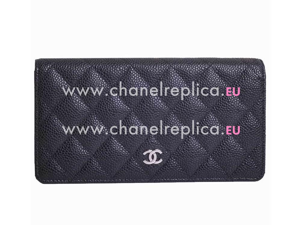 Chanel Classic CC Caviar Long Wallet Black Silver A31509