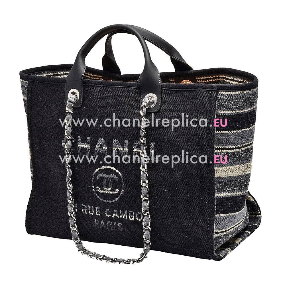 Chanel Deauville Double CC LOGO Denim Canvas Calfskin Silver Chain Hand/shouldbag A5823571