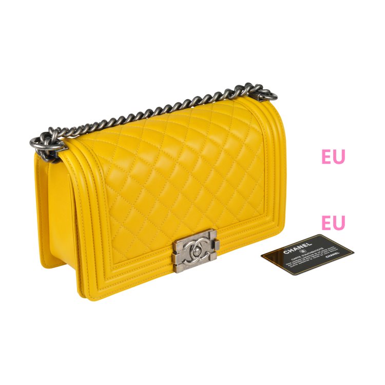 Chanel Yellow Lambskin Medium Boy Bag Silver Chain A67086L