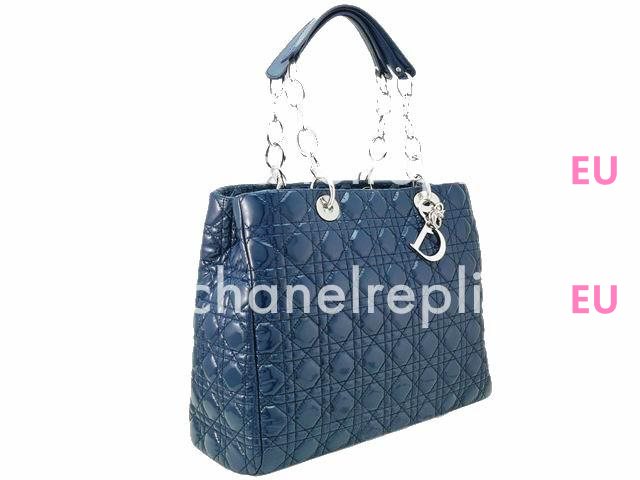 Dior Lady Dior Cannage Patent Leather Blue Shop Tote D3148