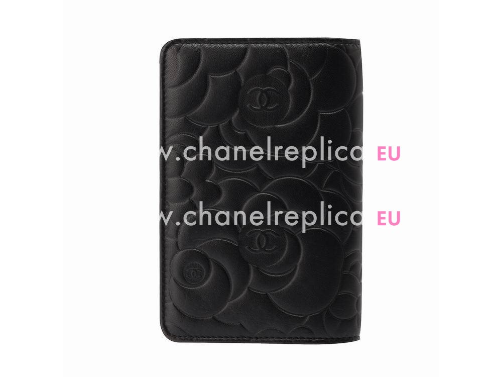 Chanel Camellia Lambskin CC Wallet In Black A32084