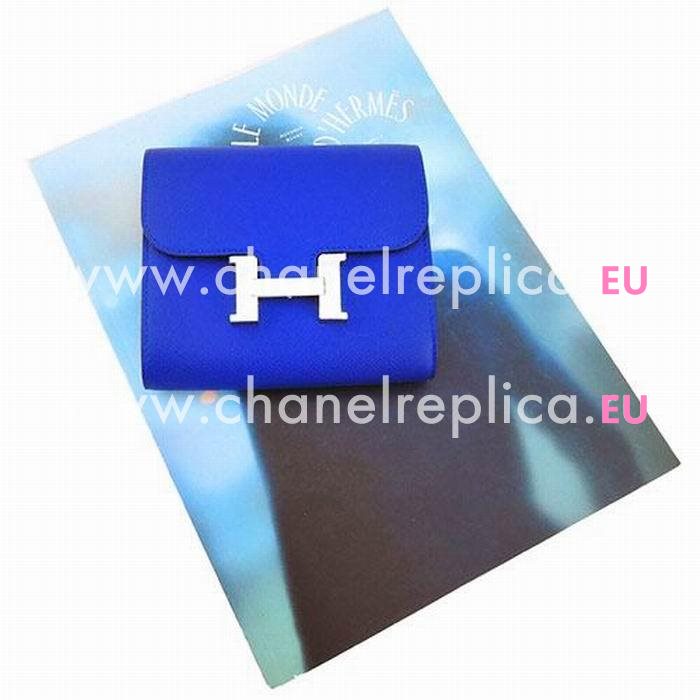 Hermes Constance Epsom CalfSkin Wallet Silvery Hardware Indigo H7042112
