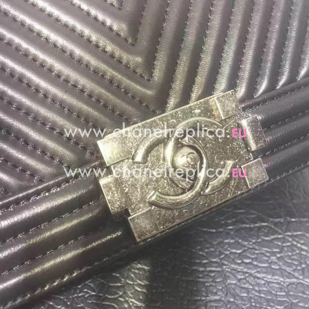 CHANEL Boy V Lines Cuprum Anti Silvery Hardware Sheepskin Bag in Black C7032208