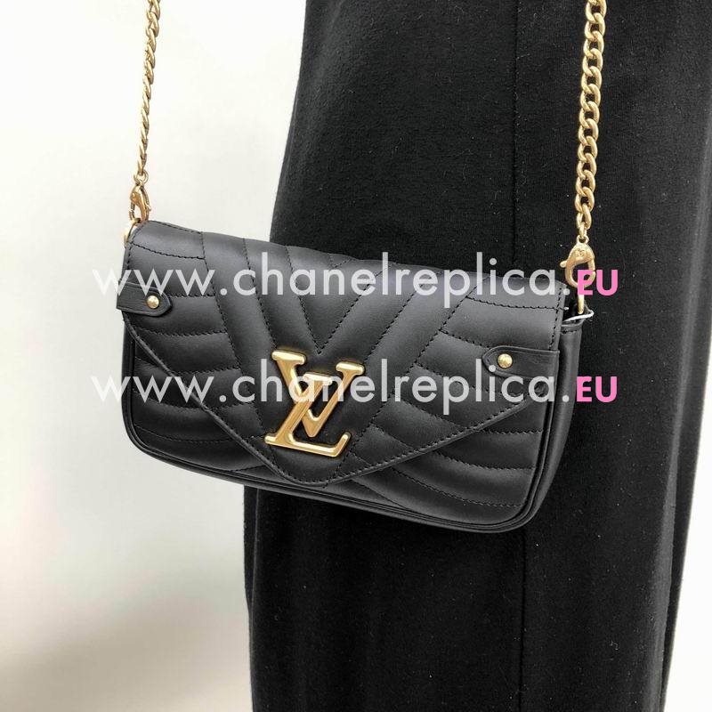 Louis Vuitton Calfskin Leather New Wave Chain Pochette Black M63929