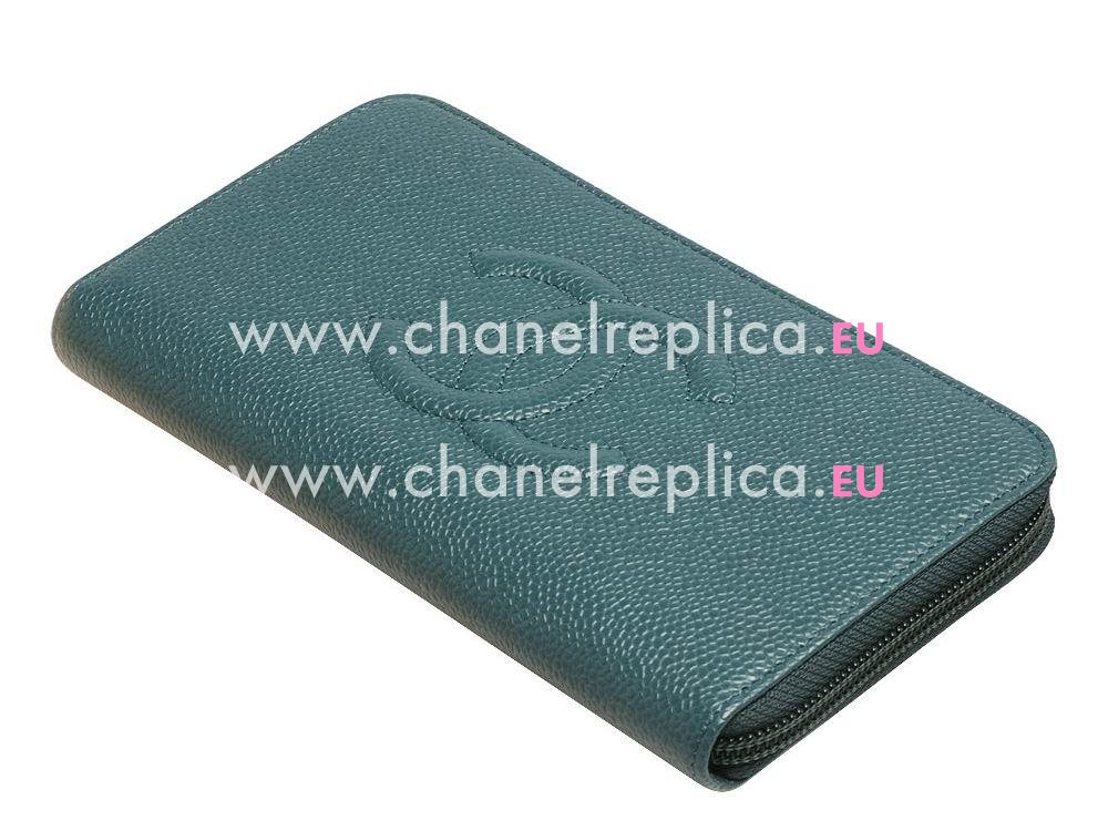 Chanel Caviar Leather CC Logo Wallet In Blue A56352