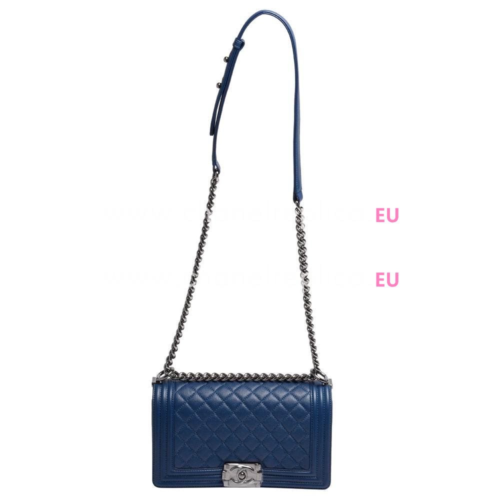 Chanel Caviar Leather Silver Hardware Medium Boy Bag Royal Blue A732805
