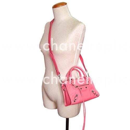 Balenciaga Mini City Silvery Button Calfskin Bag Sakura Pink B7050712