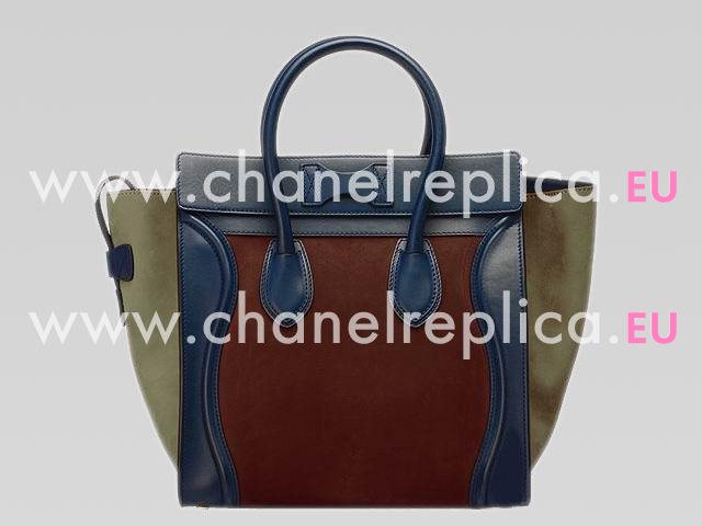 Celine Calfskin Nano Luggage Blue/Coffee/Blackish Green CE44765