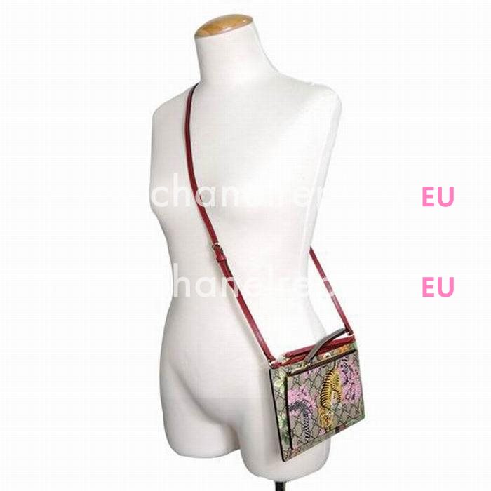 Gucci GG Supreme Flower Bird Tiger Printing Calfskin Shoulder Bag In Khaki G7040809