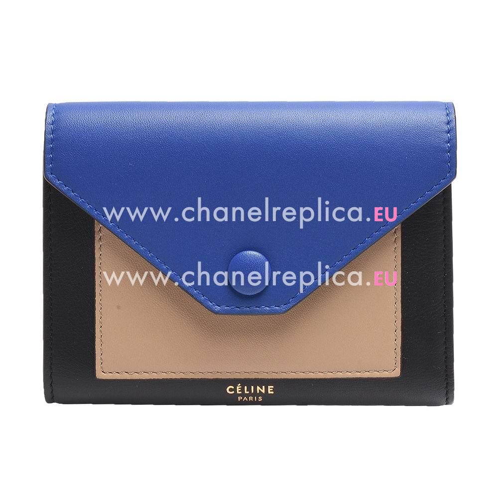Celine Classic Tricolor Flap Calfskin Wallet Blue/Brown/Black CE43A664