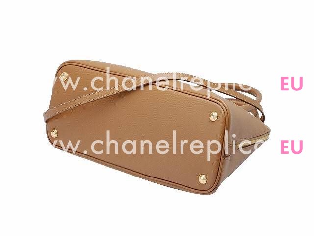 Prada Saffiano Lux Triangle Logo Plate Shouldbag In Caramel Colour P415569