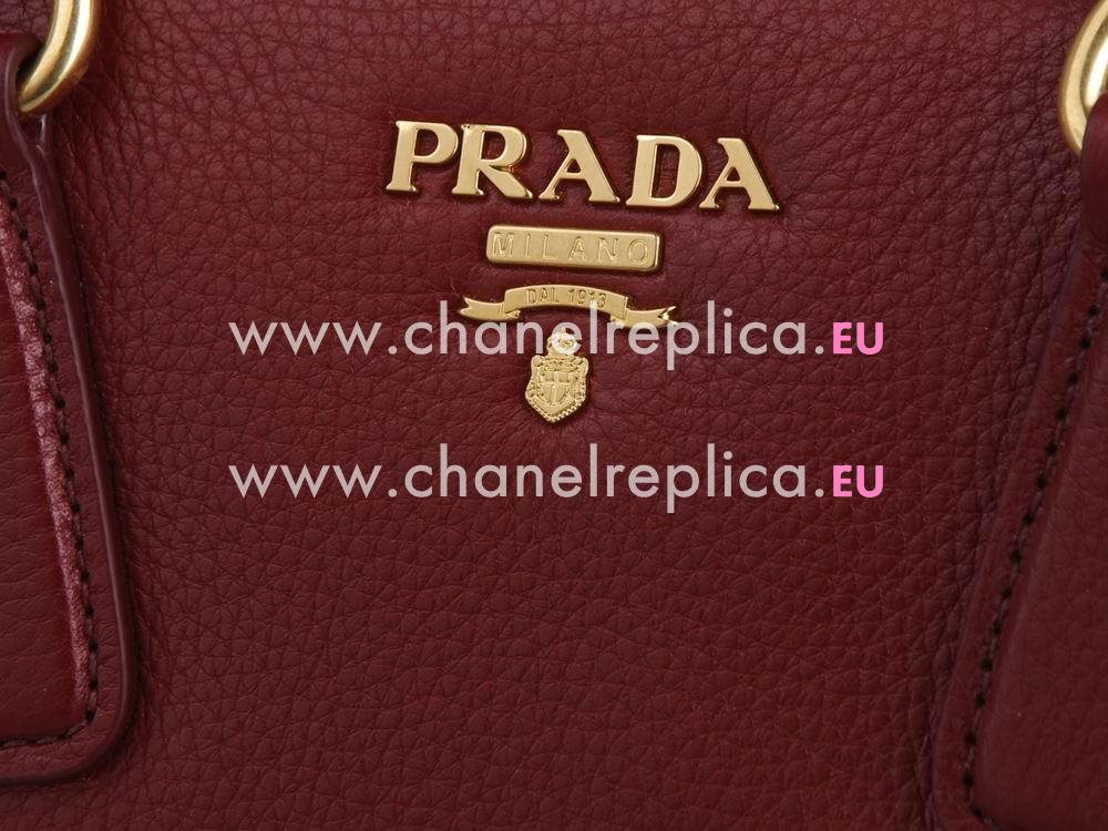 Prada Saffiano Calfskin Triangle Logo Boston Bag Dark Red BN59323