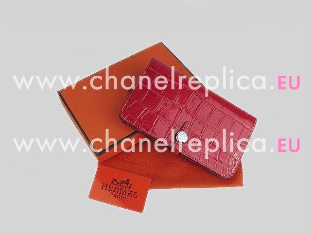 Hermes Dogon Clemence Leather Wallet Red-Crocdile-1 HL.001A