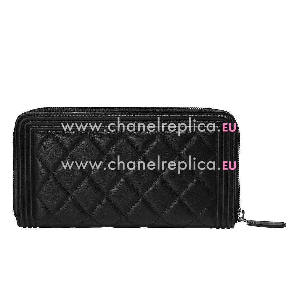 Chanel Lambskin Anti-silver Lock Boy Zipper Wallet Black C5984A6