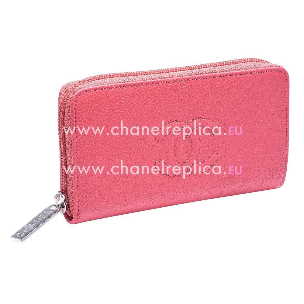 Chanel Caviar Leather CC Logo Wallet Pink C664015