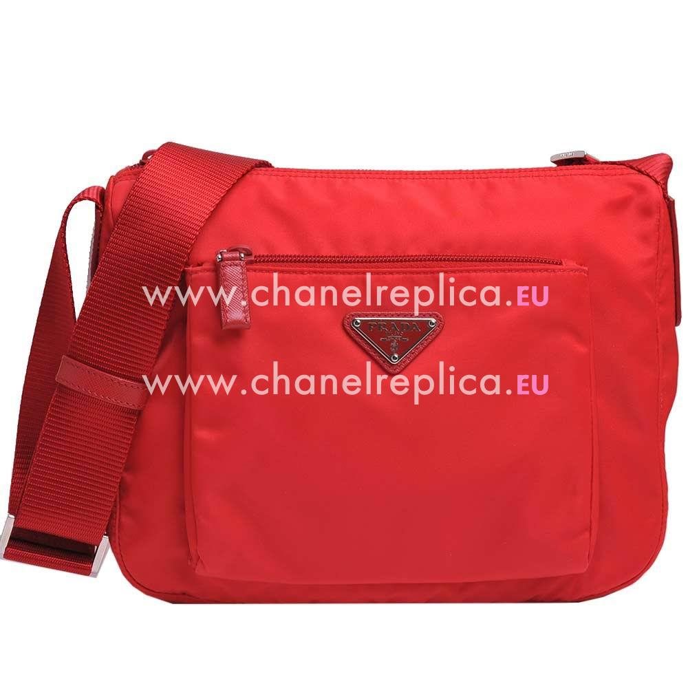 Prada Classic Triangle Logo Scratch Resistant Calfskin Bag Red P6111605
