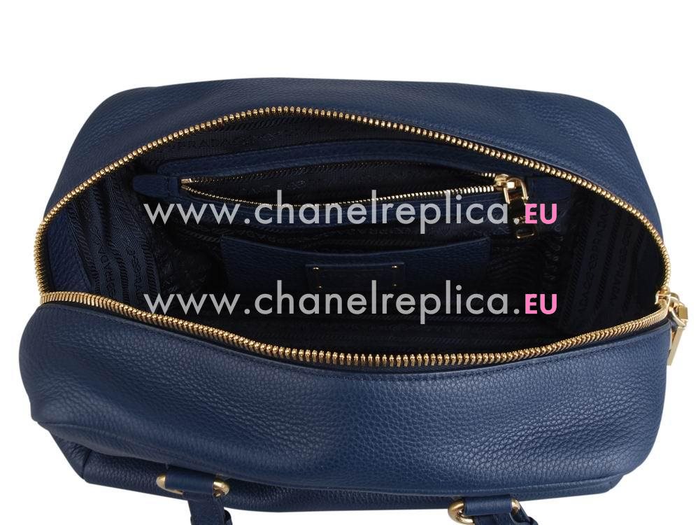 Prada Saffiano Calfskin Triangle Logo Boston Bag Navy Blue BN59232