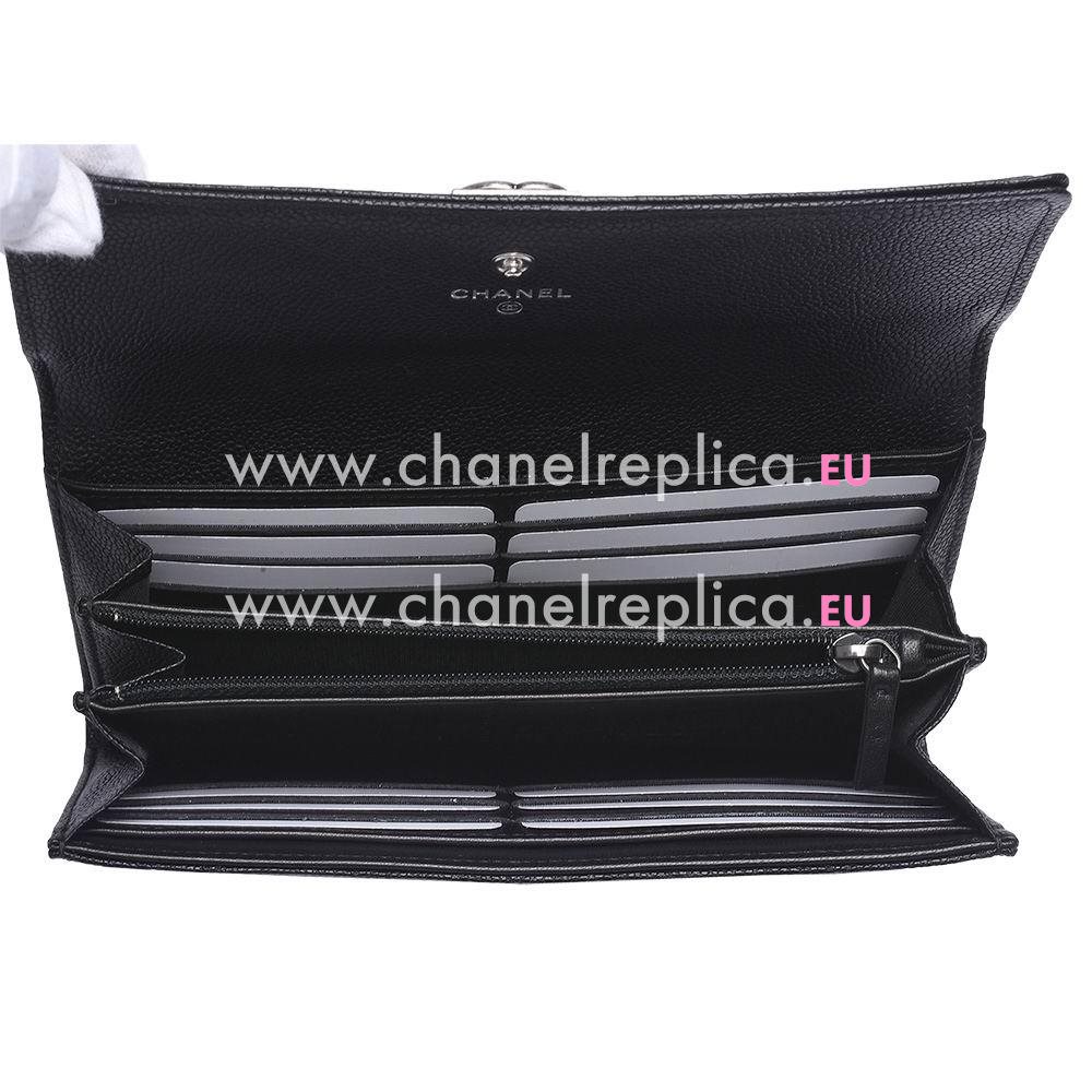 Chanel Caviar Anti-silver Lock 3Layers Boy Long Wallet Black C661779