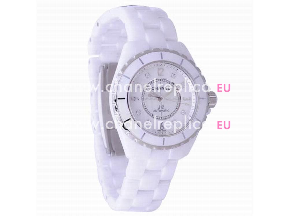 Chanel J12 White Ceramic 38mm Automatic MOP Diamond Dial Watch H2423