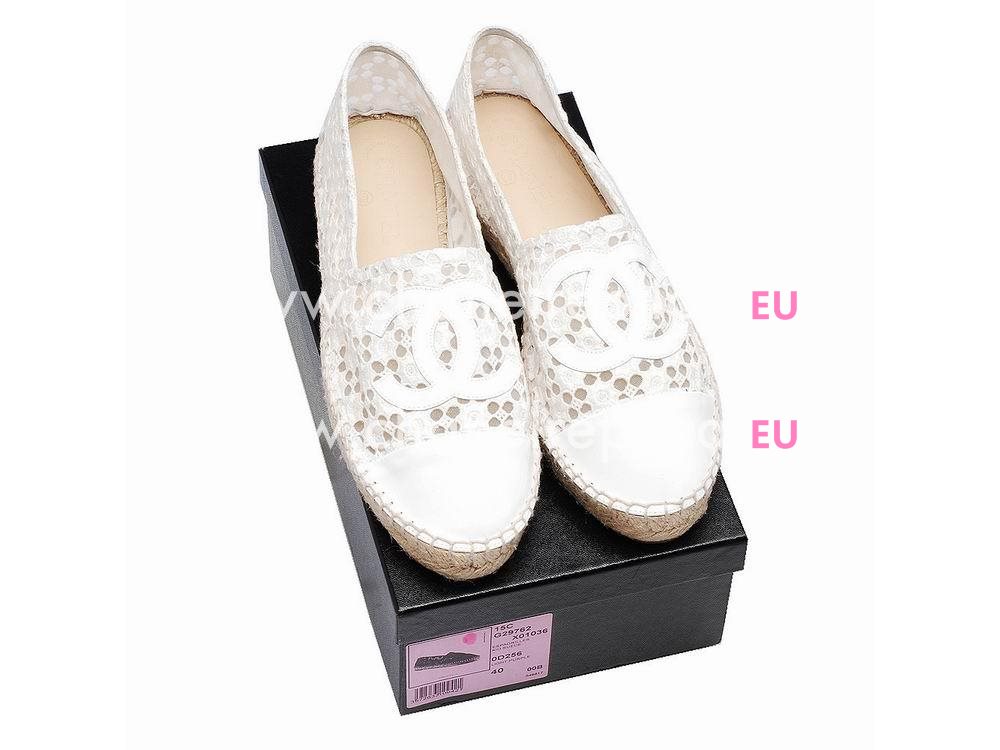 Chanel CC Patent Leather Espadrilles Penelope Shoes G29762-WHITE