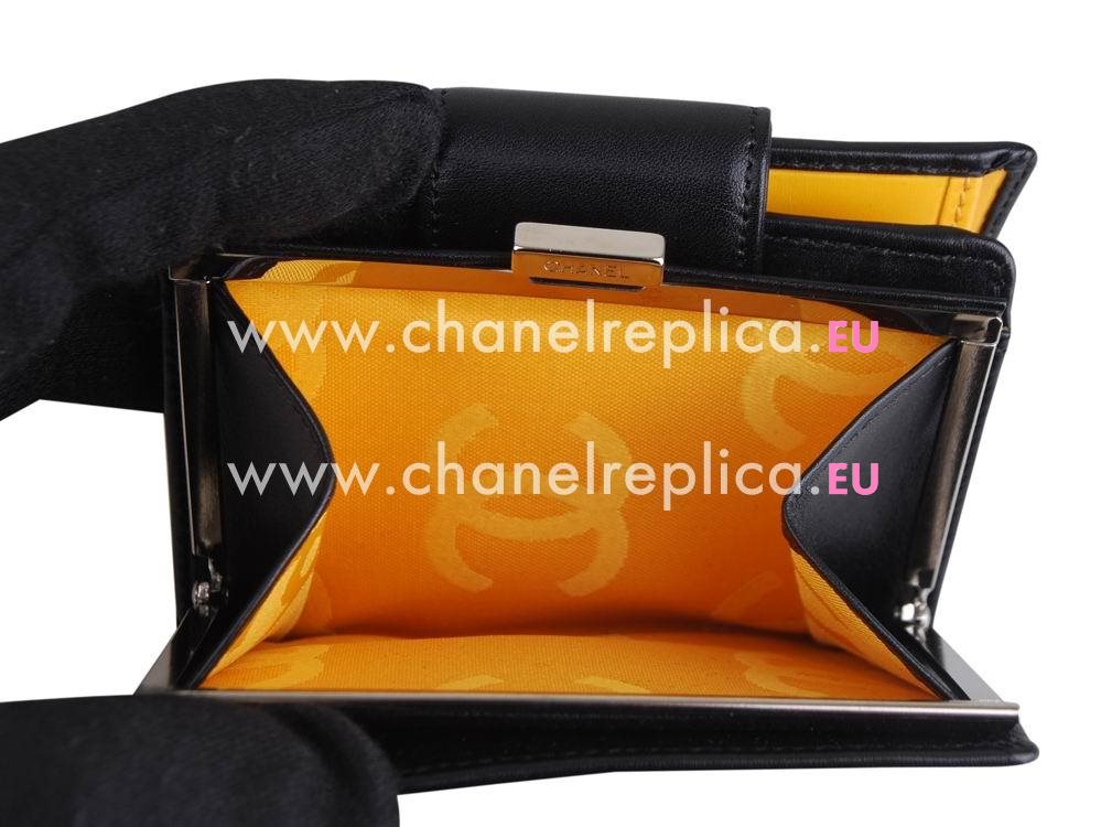 Chanel Lambskin Gray CC Cambon Short Wallet Black A26720BLA