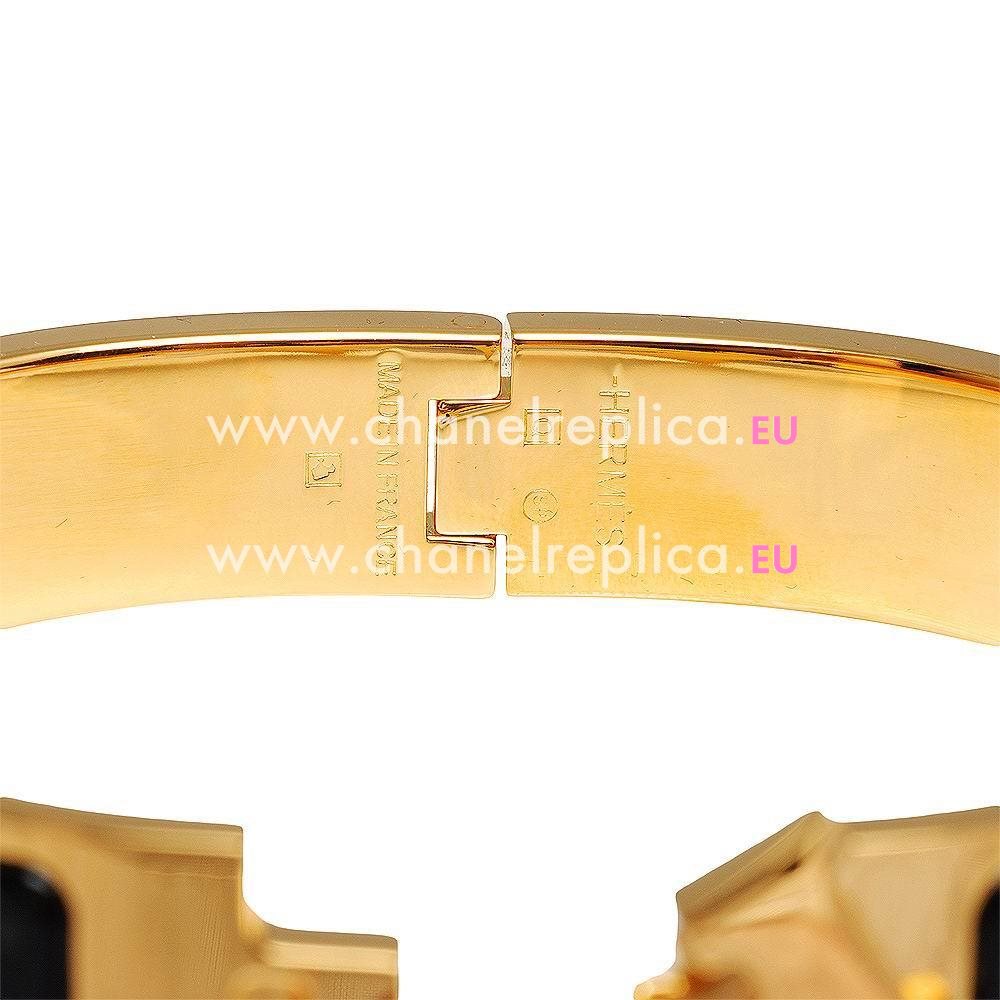 Hermes Clic H Logo 925 Silver R-Bracelet Black/Gold HE751C18