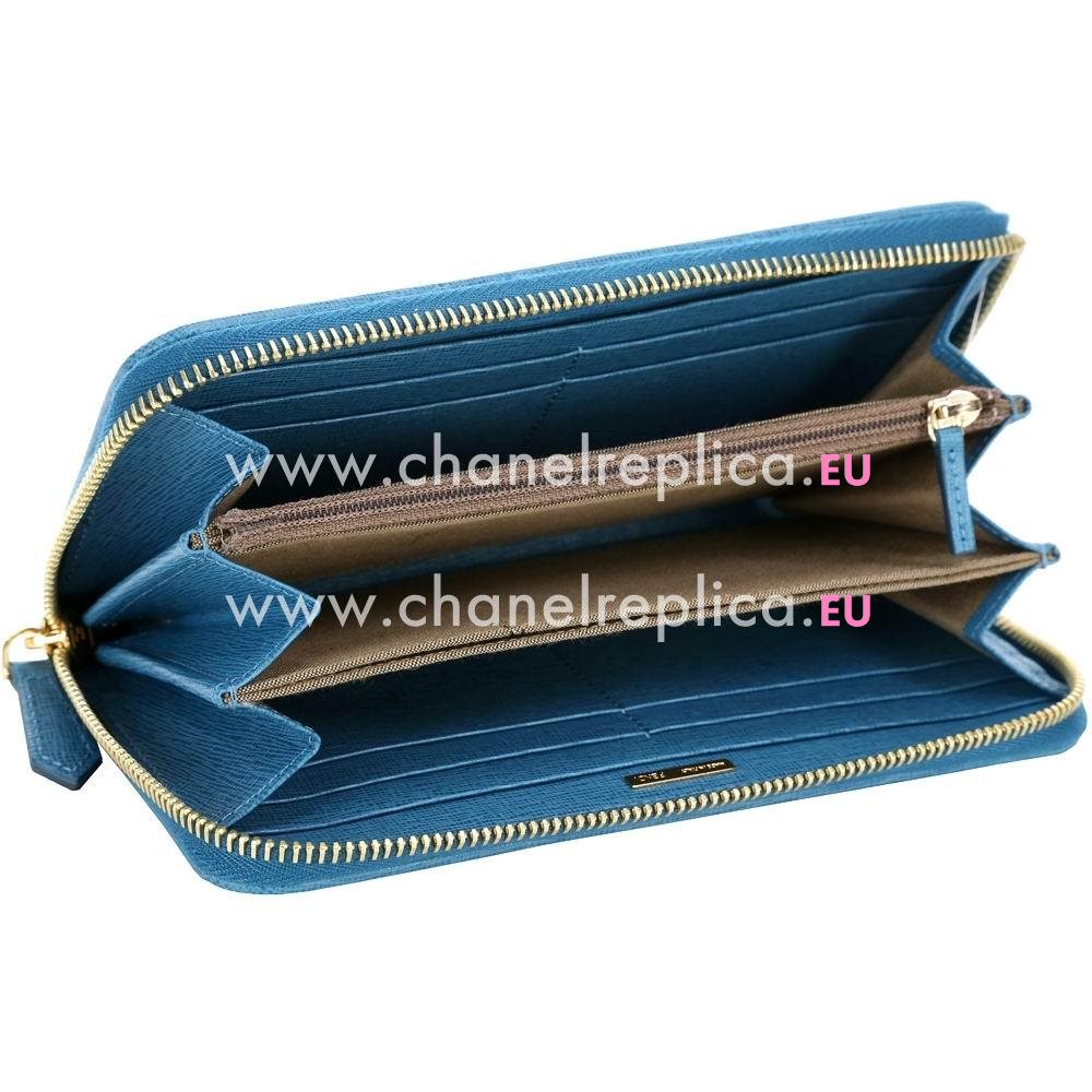 FENDI Forrver Classic Calfskin Jacquard Weave Wallets Blue F4618354