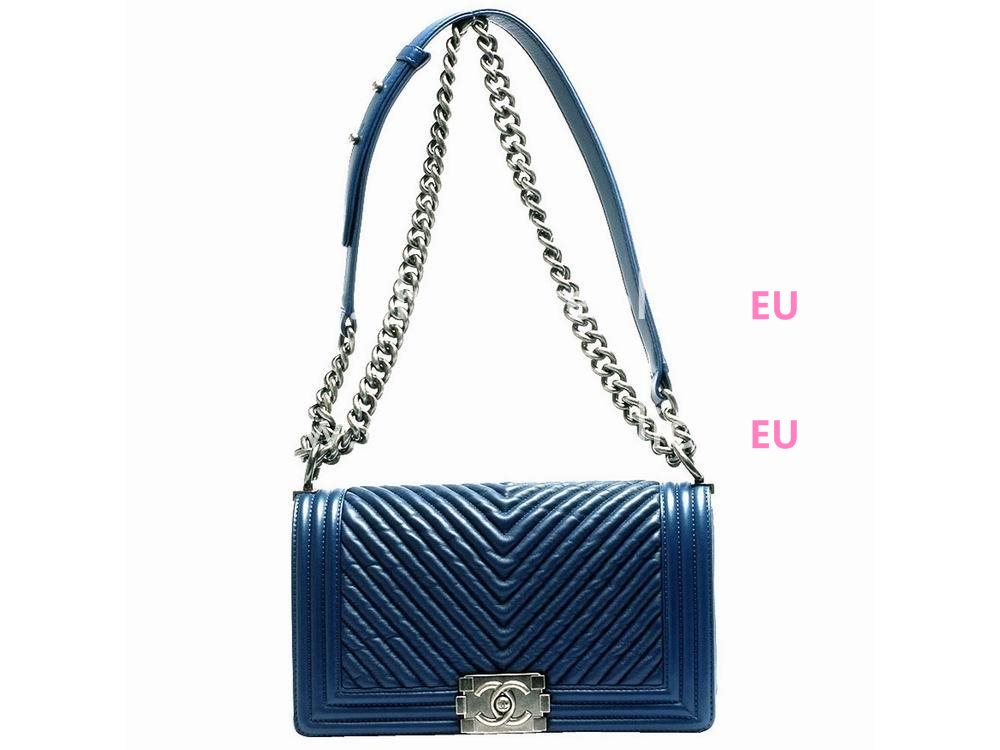 Chanel Lambskin Chevron Anti-Silver Coco Flap Bag Blue A57870