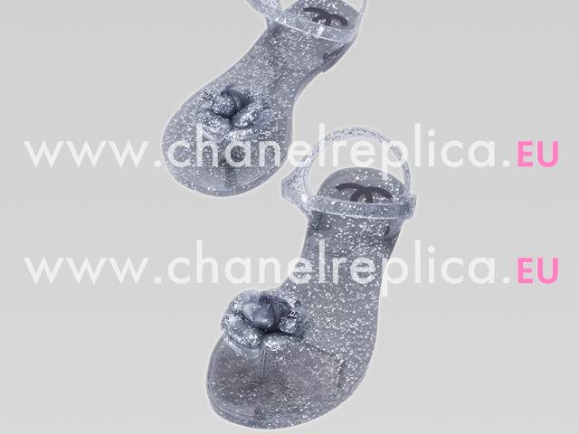 2013 Chanel Double C Camellia Strappy Sandals Silver A41999