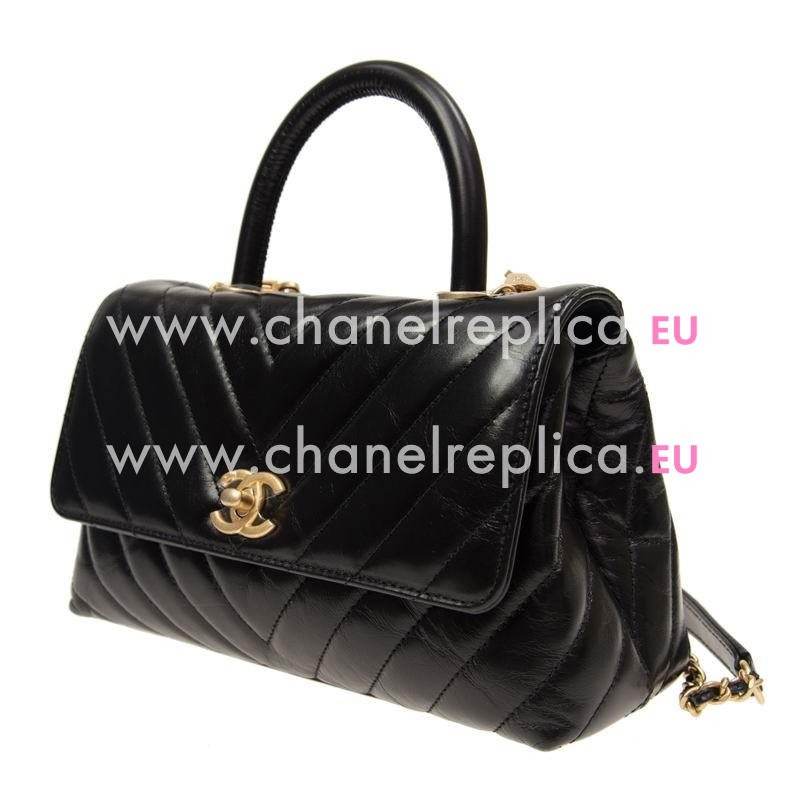 Chanel Calfskin V Small Coco Handle Anti- Gold Hardware Black A92990BLKGPV