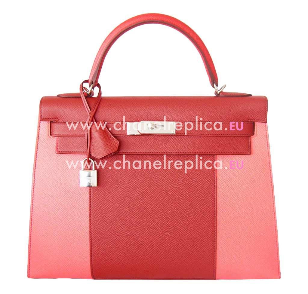 Hermes Kelly 32cm Flamingo & Coral Epsom Leather Palladium Sellier Flag Bag HK1032TRL