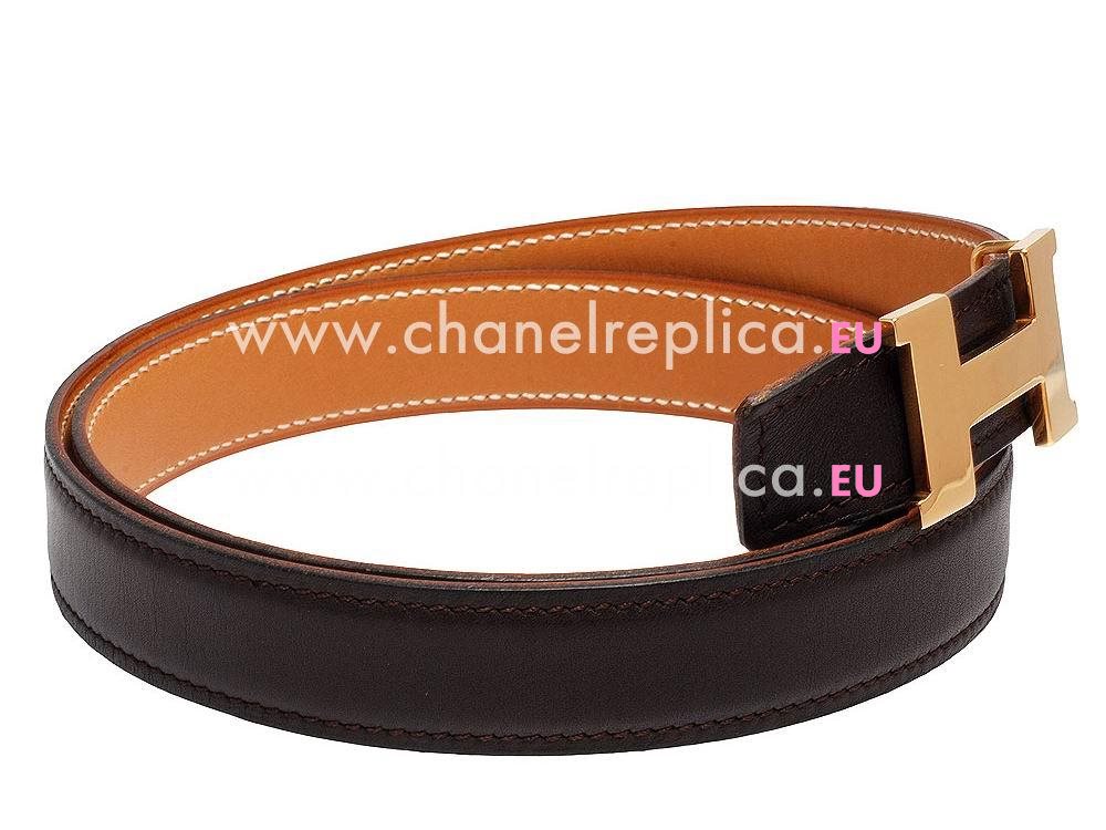 Hermes Gold H Buckle Coffee-Light Brown Calfskin Two-sided Belt H688315