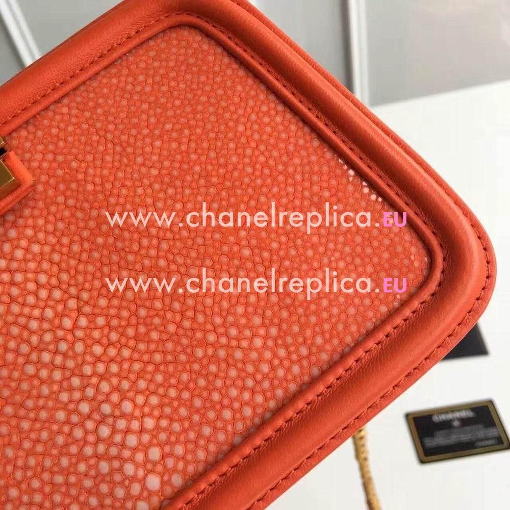 Chanel Classic Gold Hardware Trichogaster leeri Leather Shoulder Bag Orange Red C6120402
