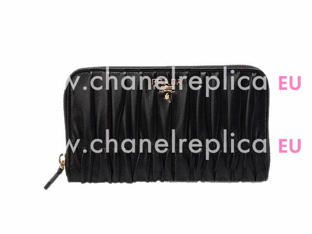 Prada Nappa Gaufre Lambskin Leather Chain Purse In Black P562495