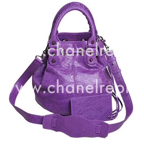 Balenciage Pompon Lambskin Aged Brass hardware Classic Bag Purple B4865707