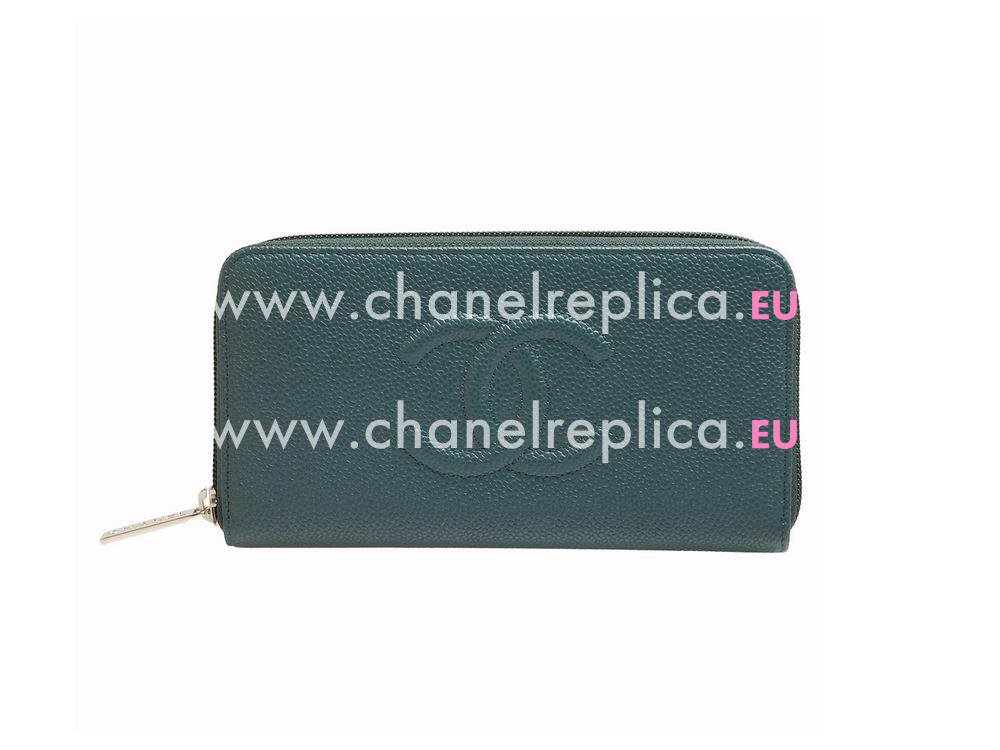 Chanel Caviar Leather CC Logo Wallet In Blue A56352