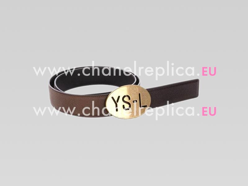 YSL Belt In Coffee Cowhide With Gold Buckle YSL187699