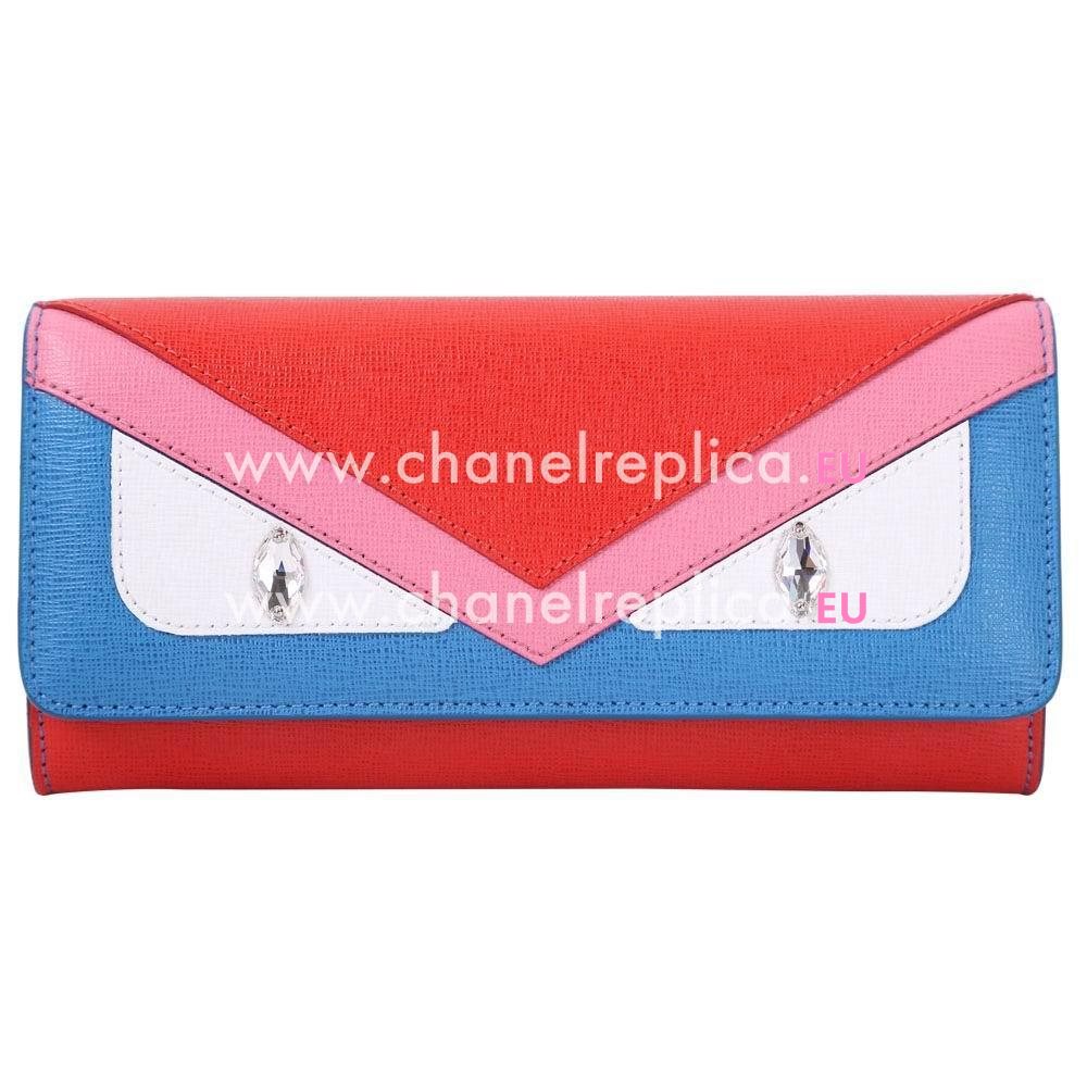 FENDI Monster Crayons Eye Cowhide Leather Wallets Pink/Blue F1548719