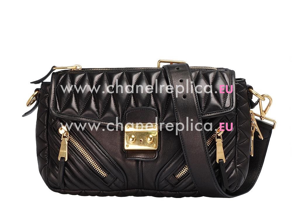 Miu Miu Matelasse Biker Black Quilted Shoulder Bag RR1904