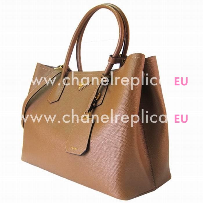 Prada Saffiano Cuir Large Double Tote Bag Brown B2756T-2A4A-F0401