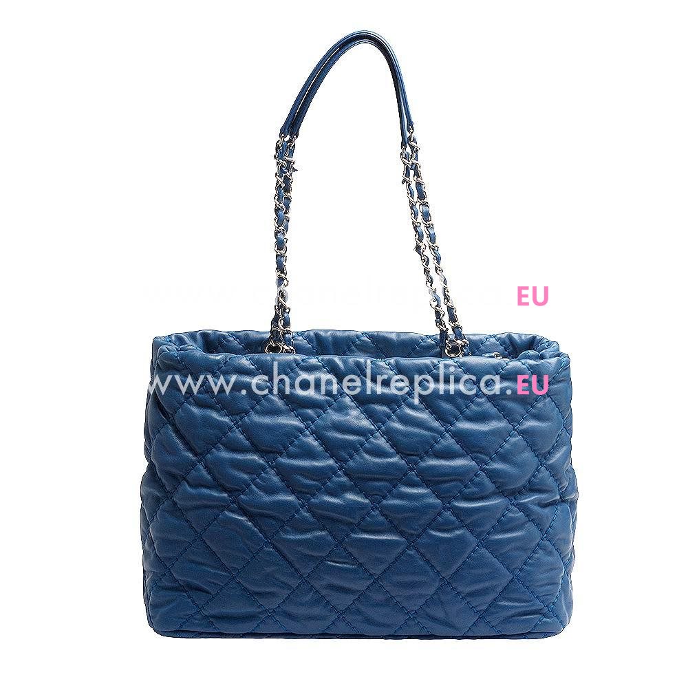 Chanel Classic Rhombus Silvery Hardware Calfskin Shoulder Bag Blue C6112810